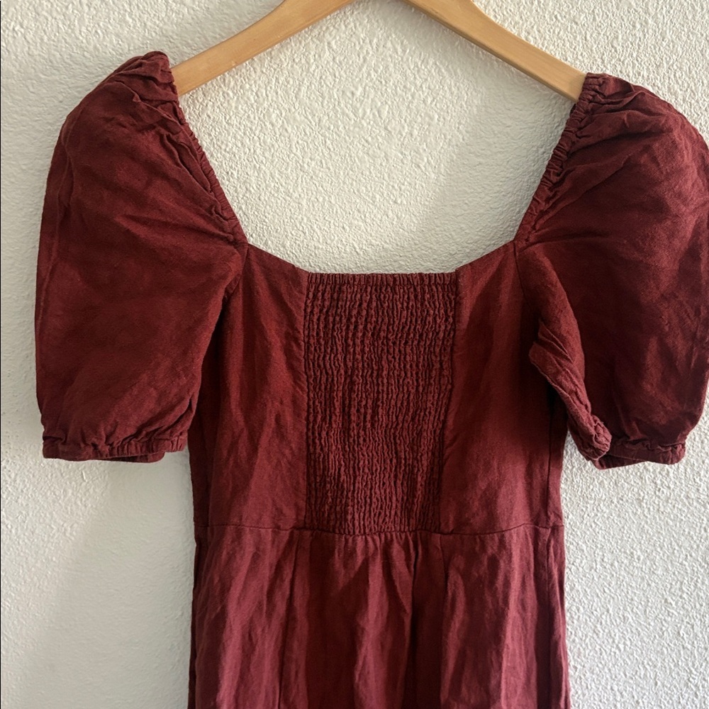 & Other Stories LINEN PUFF SLEEVE MIDI DRESS - Picture 4 of 4